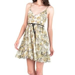 Super Natural Secret Mission Benazir Yellow Floral Chiffon Mini Slip Dress S NWT